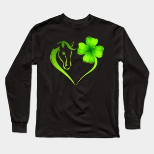 Irish Horse Heart Leaf St Patrick Day Clover Heart Horse Long Sleeve T-Shirt